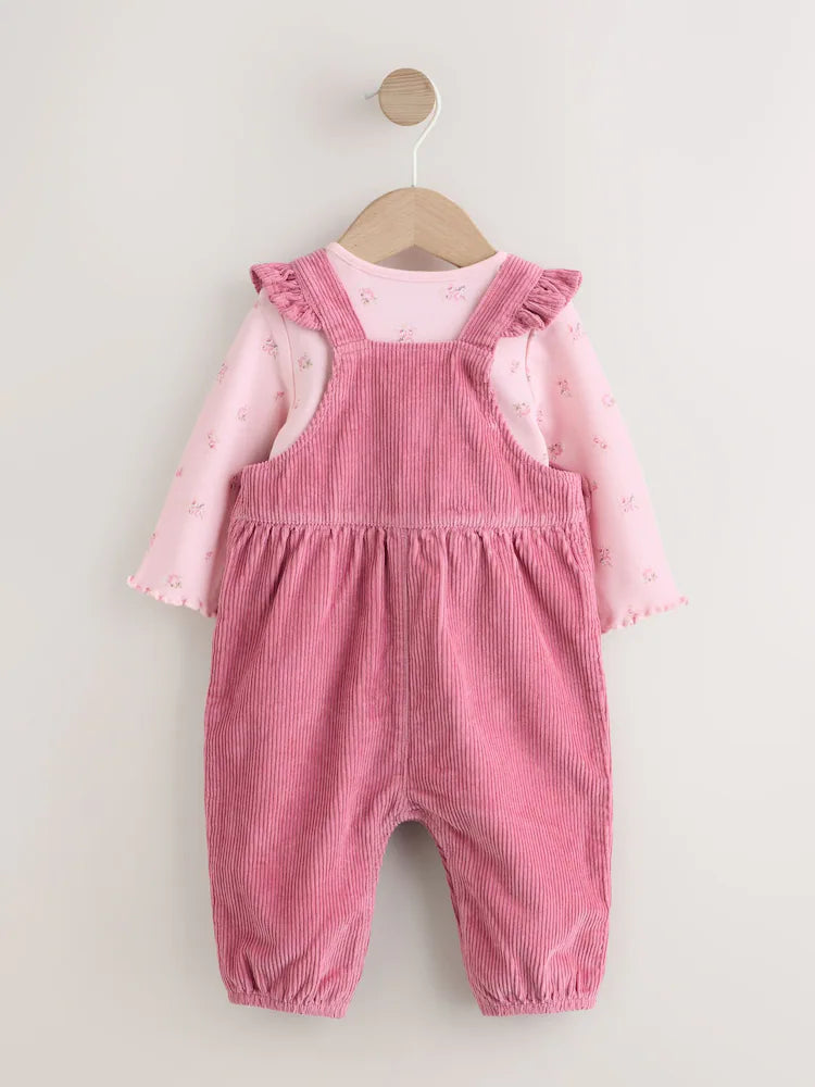 Pink Cord Dungaree and Bodysuit Baby Set 2 Piece (0mths-2yrs)