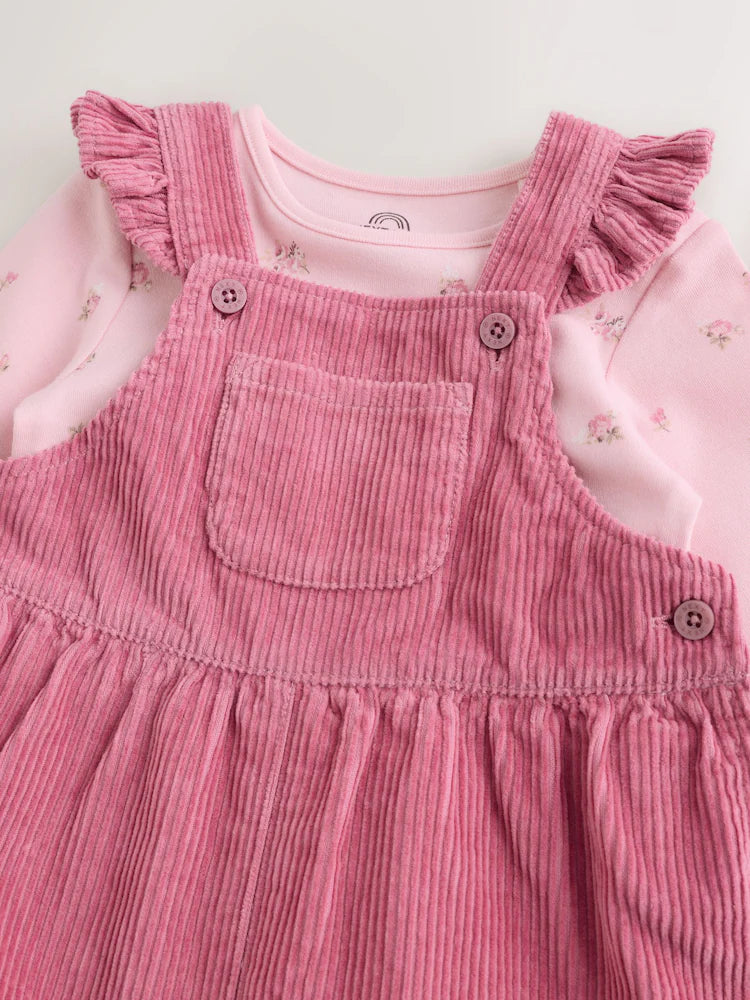 Pink Cord Dungaree and Bodysuit Baby Set 2 Piece (0mths-2yrs)