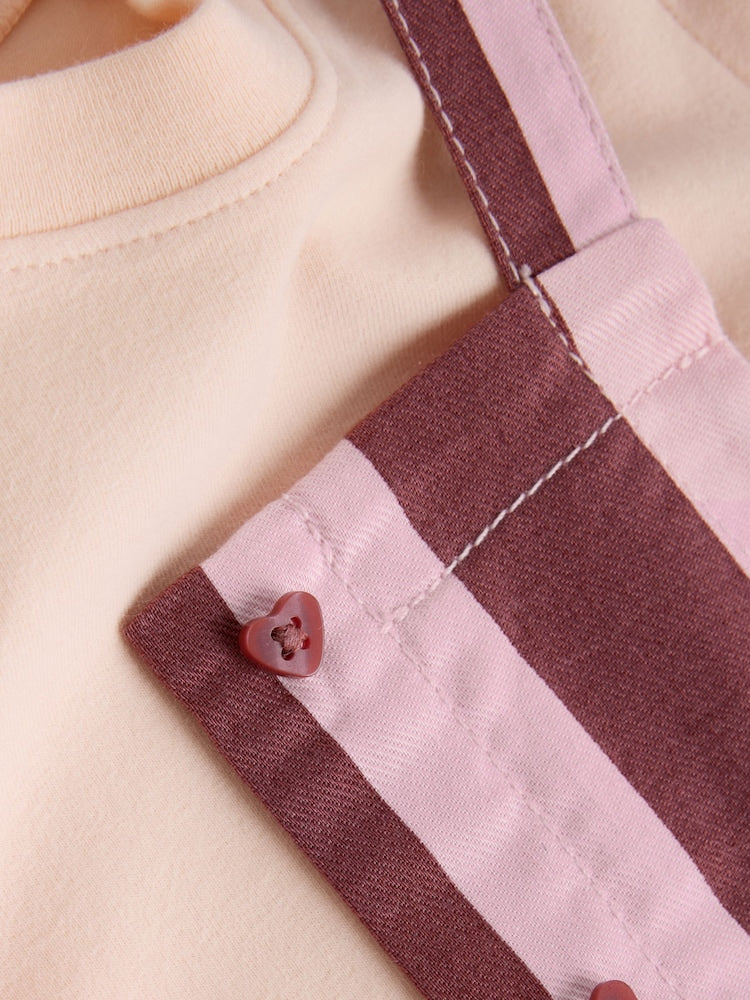 Pink/Burgundy Stripe Long Sleeve Bodysuit And Woven Dungarees Set 2 Piece (0mths-2yrs)