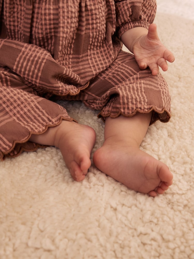 Brown/Pink Check Baby Woven Top and Trousers 2 Piece Set (0mths-2yrs)