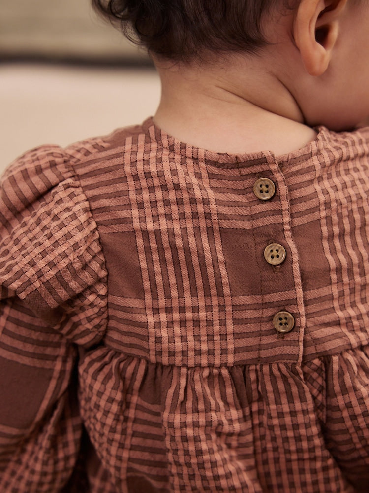 Brown/Pink Check Baby Woven Top and Trousers 2 Piece Set (0mths-2yrs)