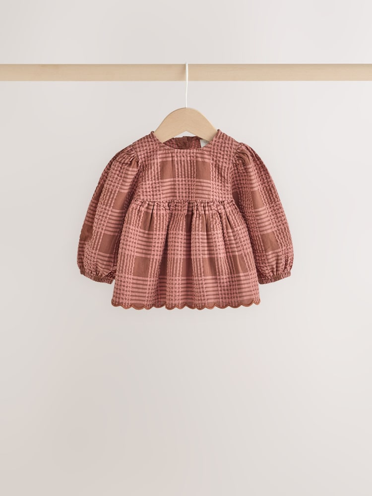 Brown/Pink Check Baby Woven Top and Trousers 2 Piece Set (0mths-2yrs)