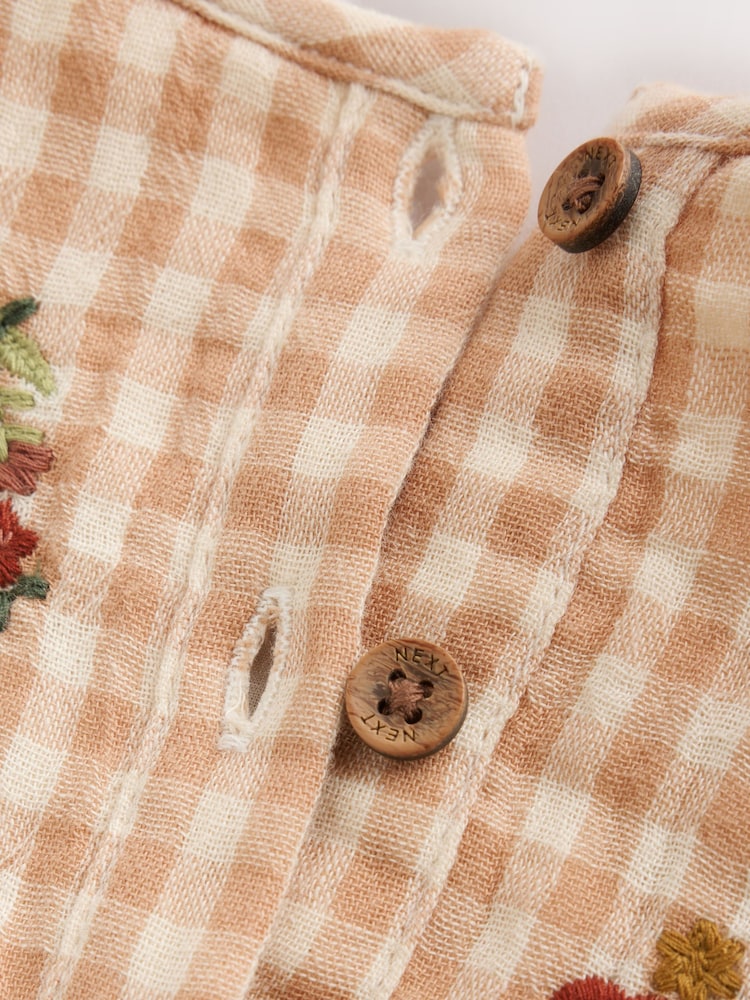 Brown/Cream Check Embroidered Baby Bubble Romper And Tights 2 Piece Set (0mths-2yrs)
