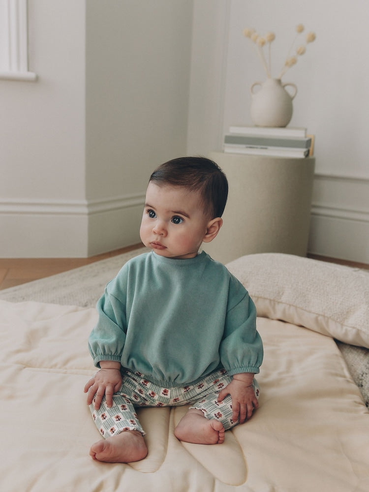 Sage Green Baby Sweat Top And Legging Set (0mths-2yrs) - Up to 1 Month (50-56cm)