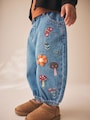 Mushroom/ Floral Embroidered Barrel Jeans (3mths-7yrs) - Size 3-6 Months (62-68cm)