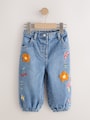 Mushroom/ Floral Embroidered Barrel Jeans (3mths-7yrs) - Size 3-6 Months (62-68cm)