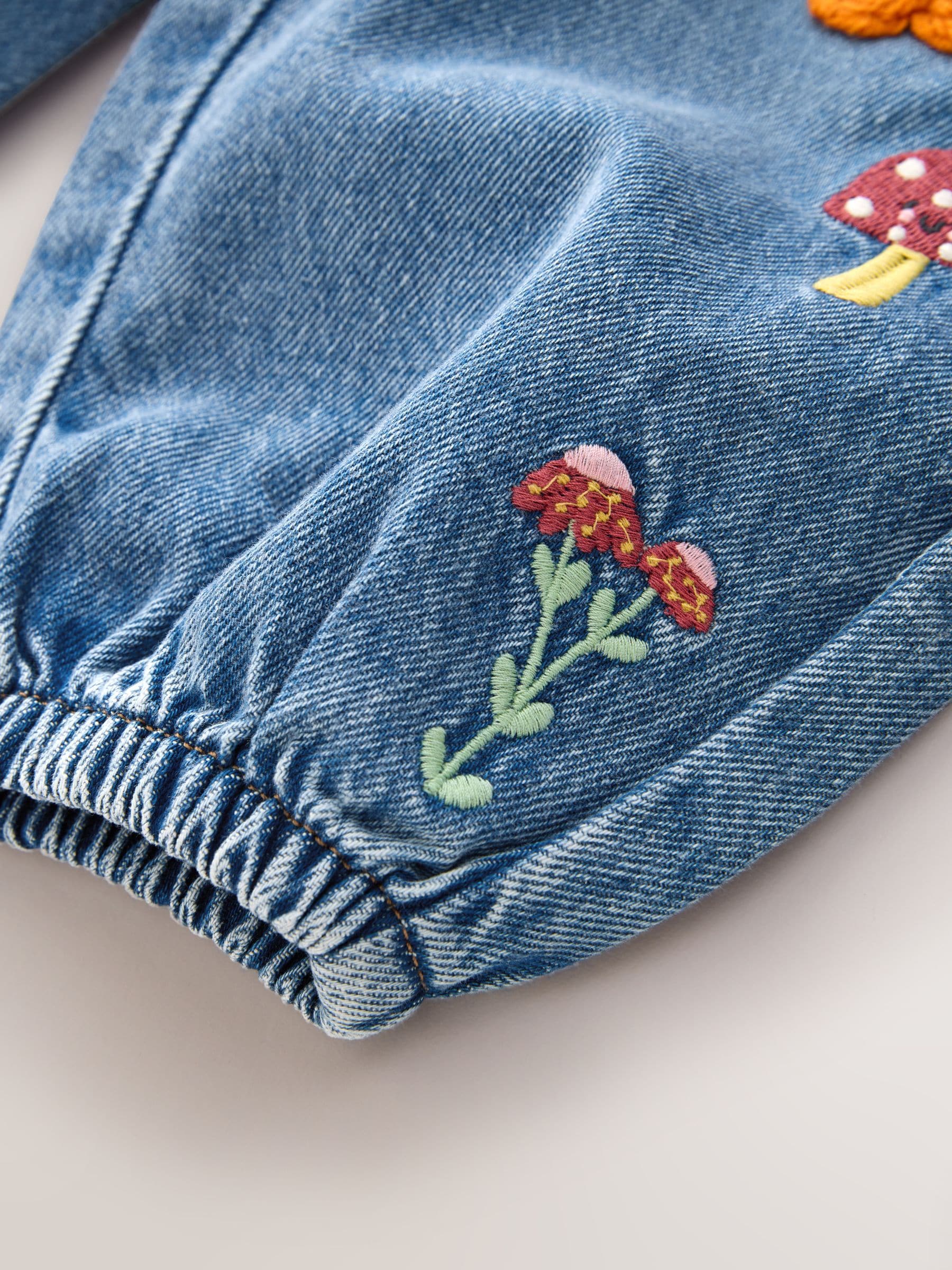 Mushroom/ Floral Embroidered Barrel Jeans (3mths-7yrs) - Size 3-6 Months (62-68cm)
