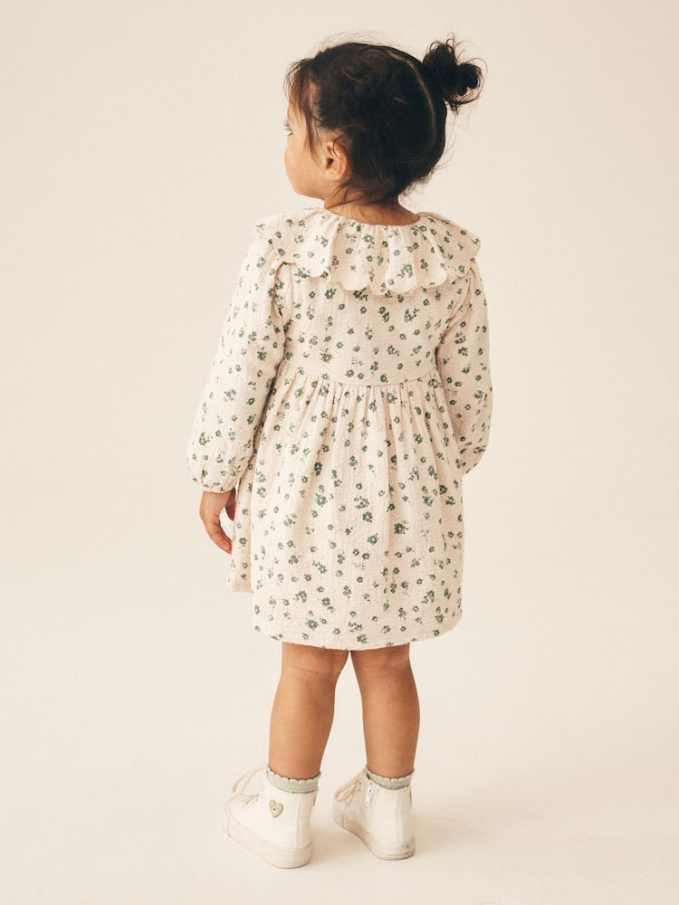 Ecru Ditsy Long Sleeve Collar