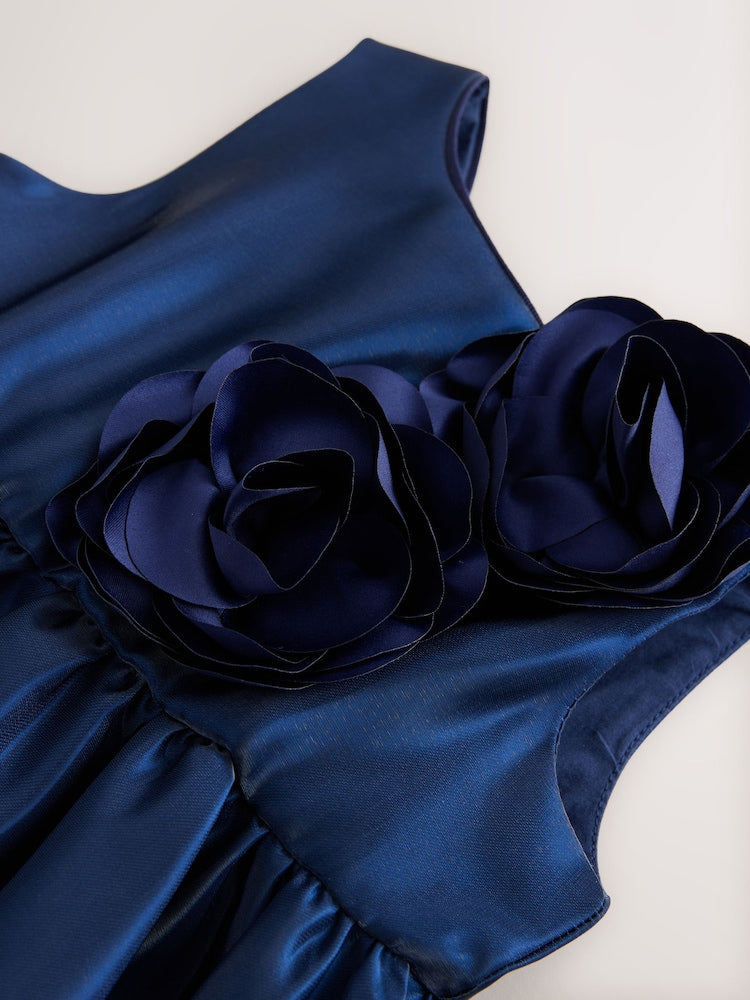 Metalic Blue 3D Corsage Occasion Dress (12mths-8yrs)