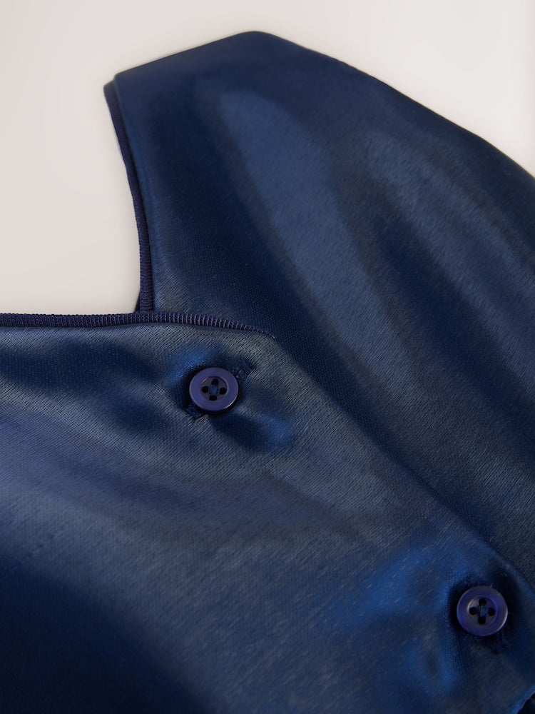 Metalic Blue 3D Corsage Occasion Dress (12mths-8yrs)