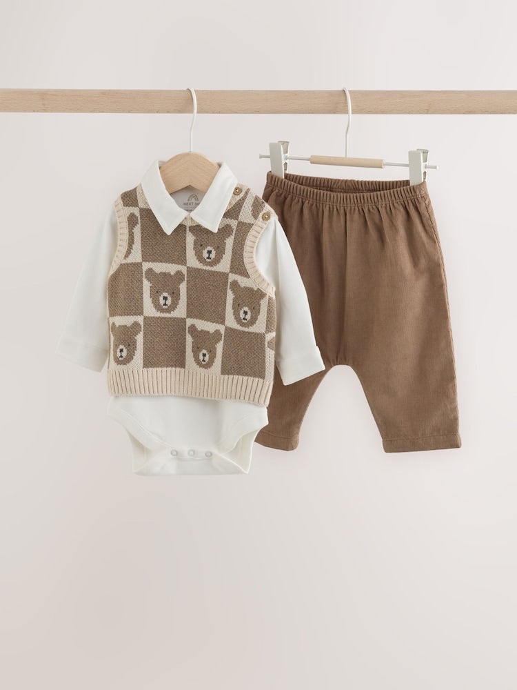 Brown Knit Vest Bodysuit and Trousers Set (0mths-3yrs)