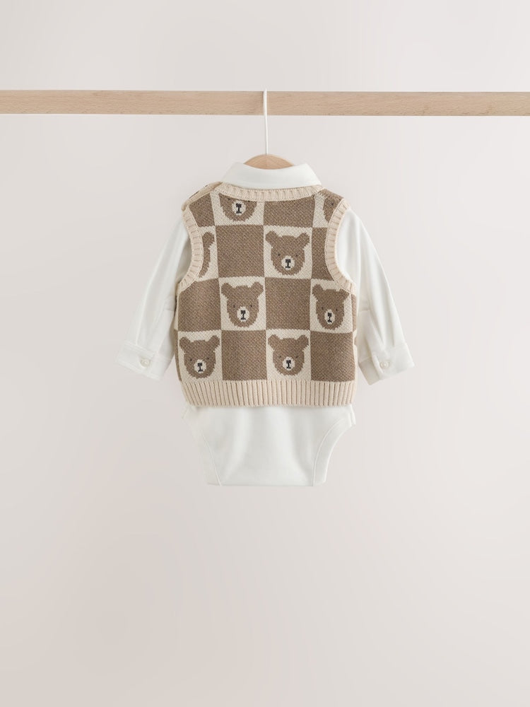 Brown Knit Vest Bodysuit and Trousers Set (0mths-3yrs)