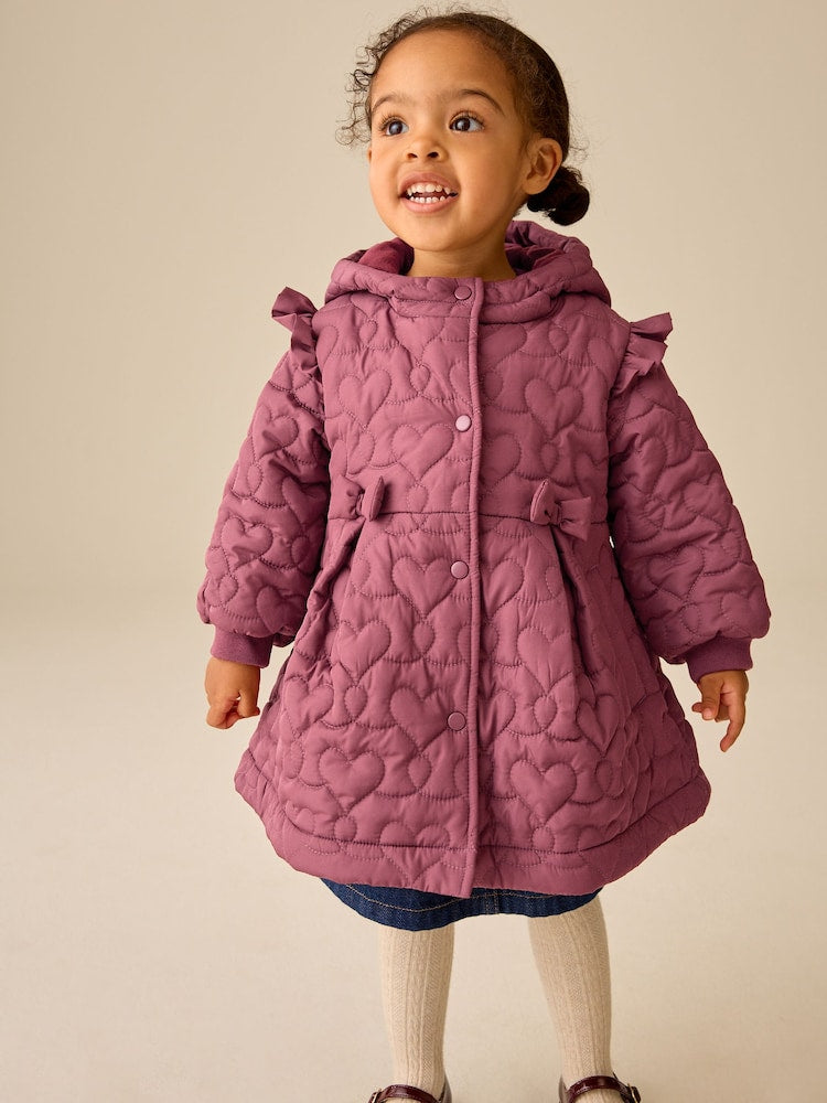 Dark Pink Shower Resistant Skirted Quilted Coat (3mths-7yrs) - Dark Pink / 12 - 18 Months (80 - 86cm)