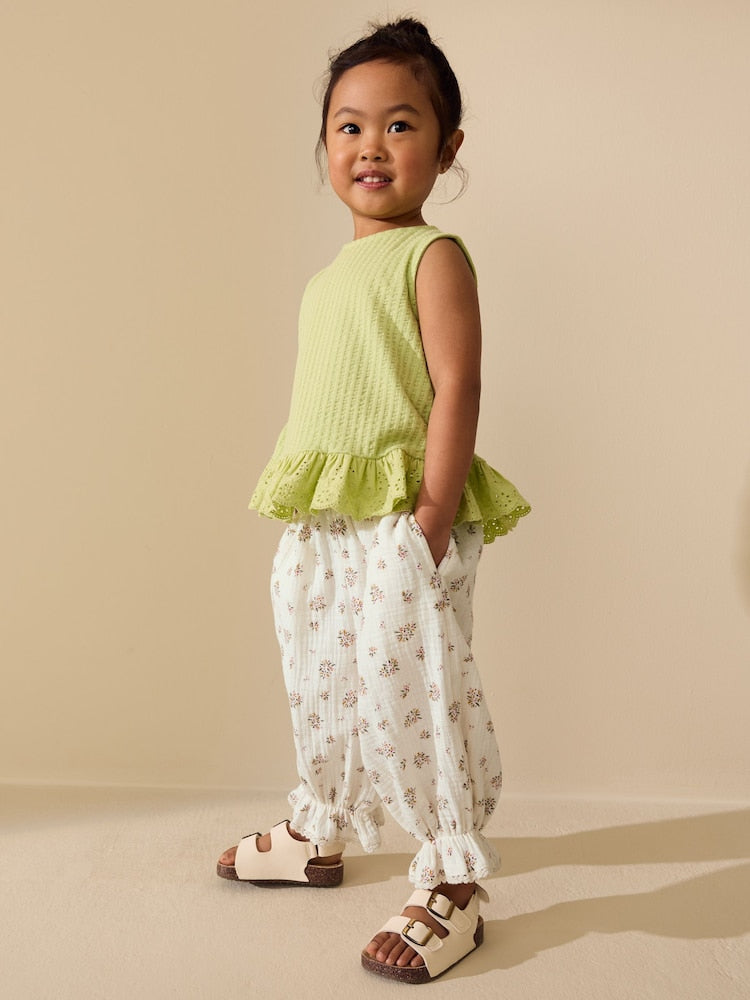 Cream/Pink Floral Ditsy Bloomer Pullon Trousers (3mths-7yrs)