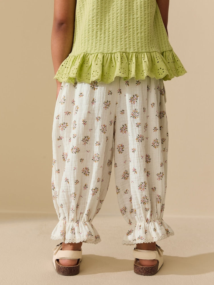 Cream/Pink Floral Ditsy Bloomer Pullon Trousers (3mths-7yrs)