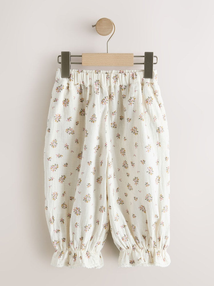 Cream/Pink Floral Ditsy Bloomer Pullon Trousers (3mths-7yrs)