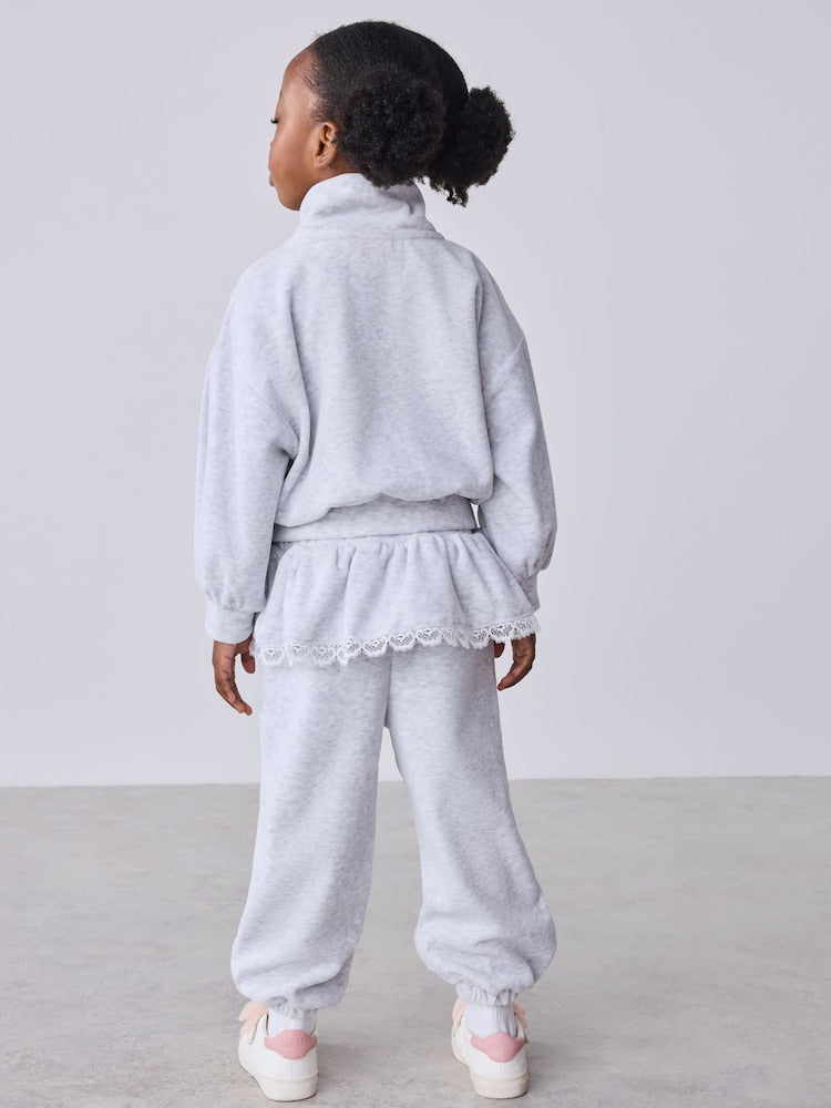 Baker by Ted Baker Grey Velour Peplum Sweat Top & Barrel Leg Joggers Set 2 Piece