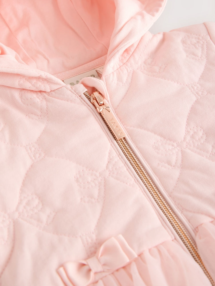 Baker by Ted Baker Blush Pink B Jacquard Quilted Mesh Peplum Pramsuit