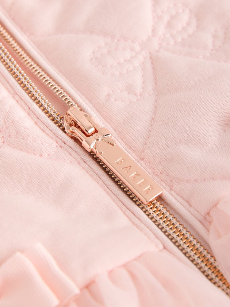 Baker by Ted Baker Blush Pink B Jacquard Quilted Mesh Peplum Pramsuit