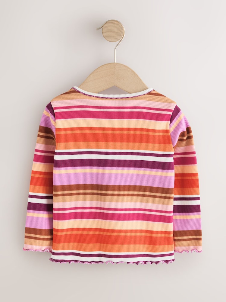 Purple/Pink Stripe Rib Long Sleeve T-Shirt (3mths-7yrs)