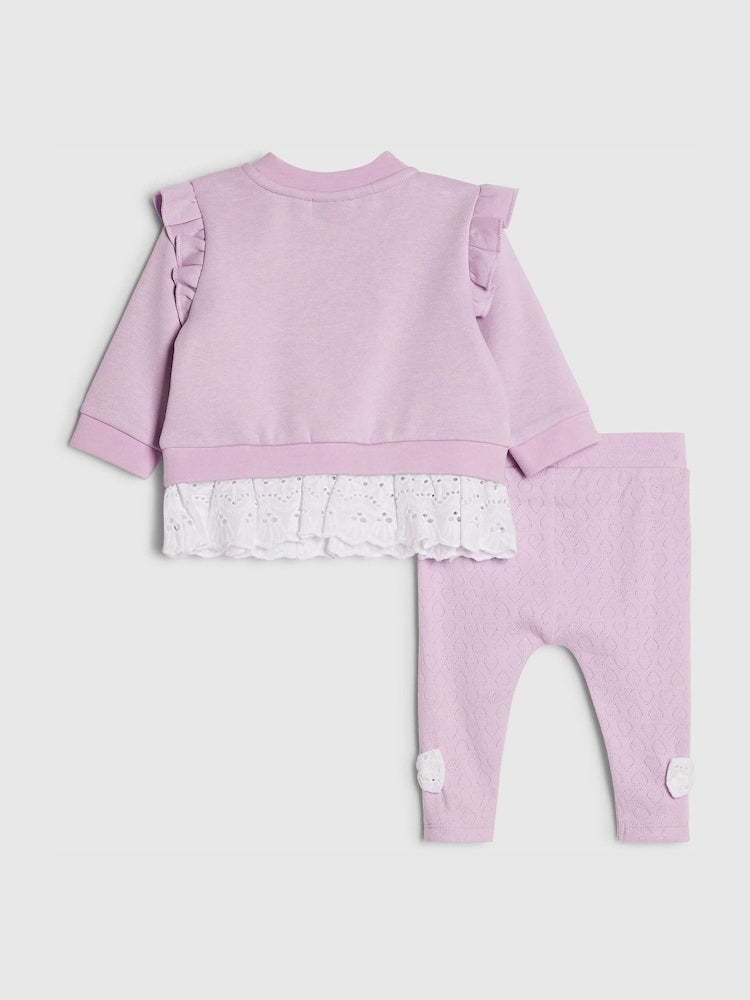 River Island Purple Broderie Sweatshirt & Leggings Set