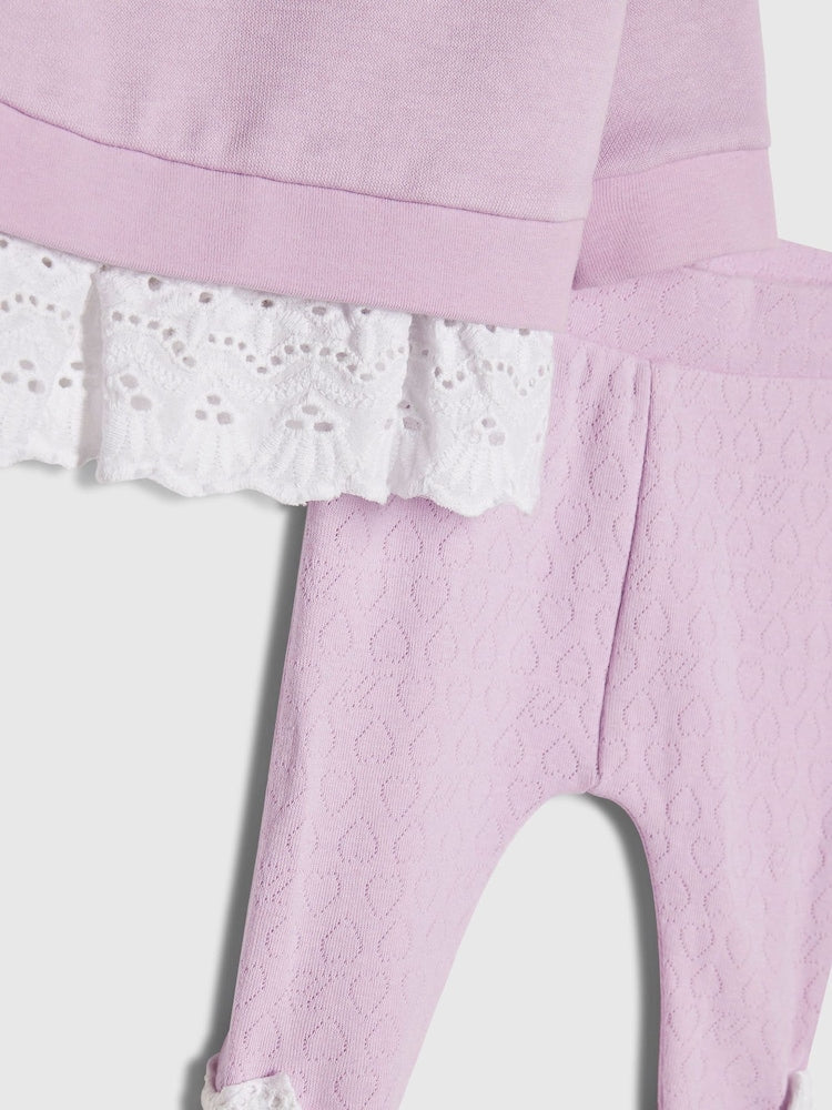 River Island Purple Broderie Sweatshirt & Leggings Set