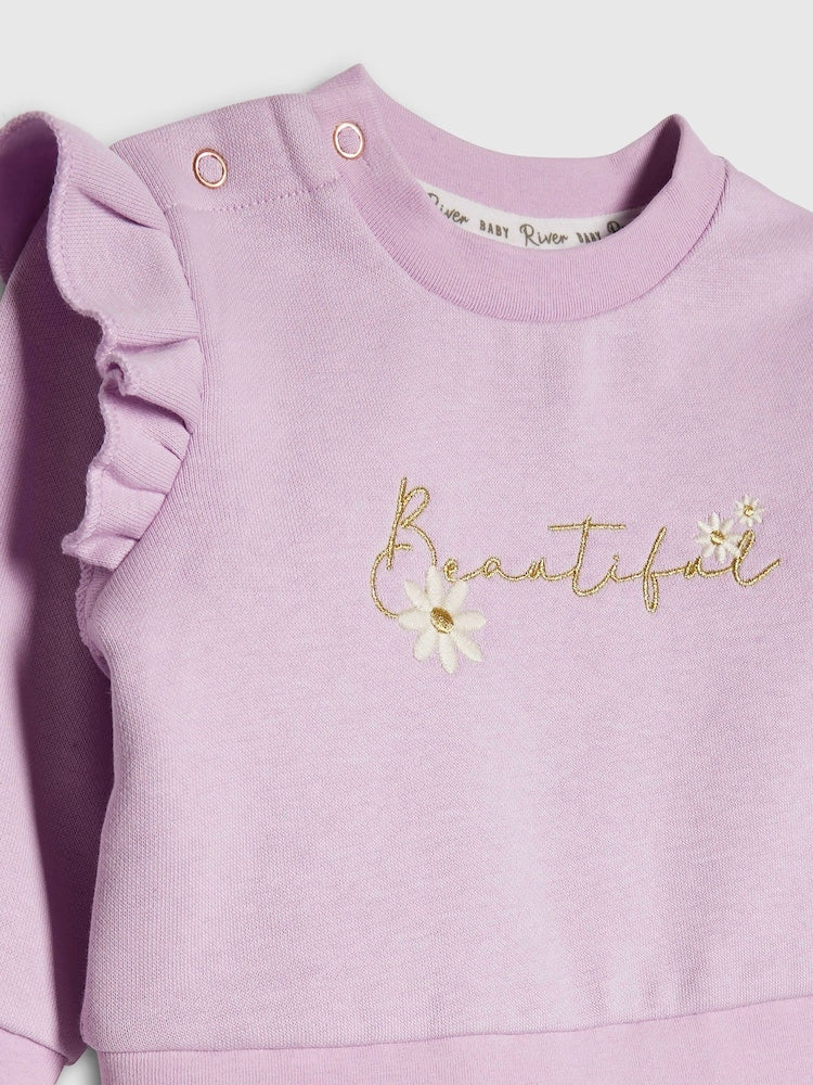 River Island Purple Broderie Sweatshirt & Leggings Set