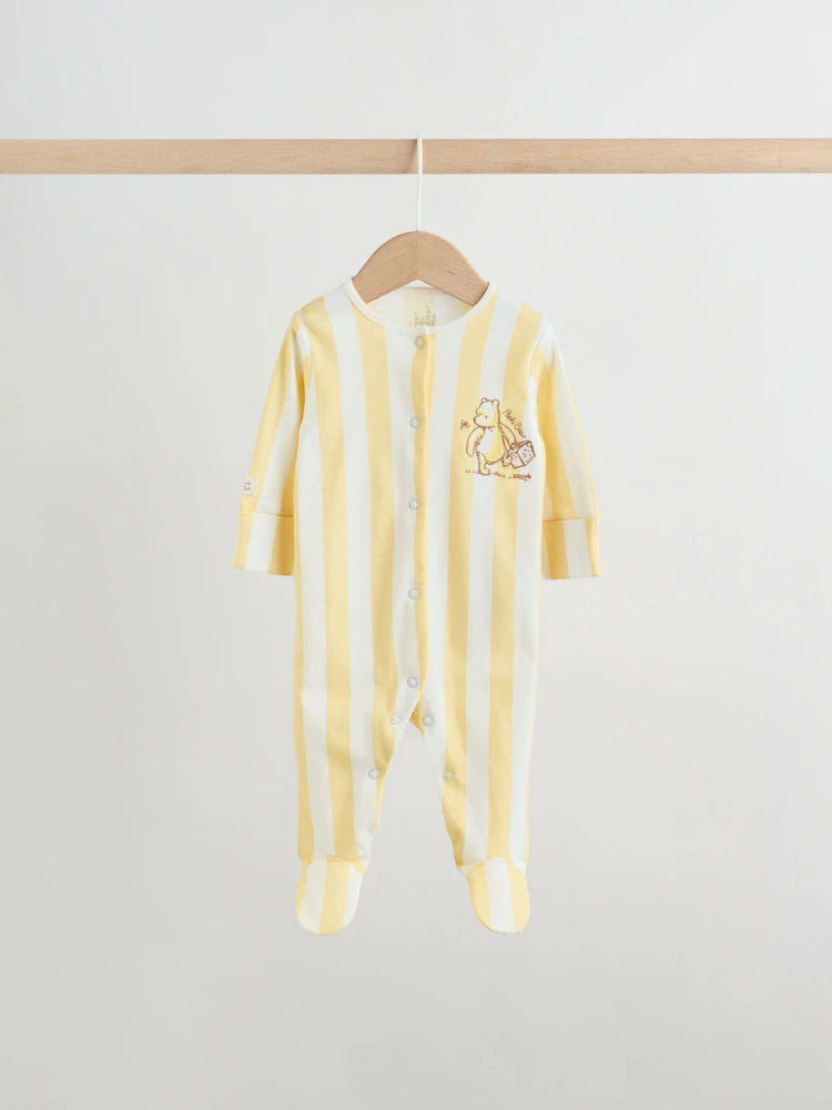 Yellow Winnie the Pooh Baby Sleepsuits 3 Pack (0mths-2yrs)