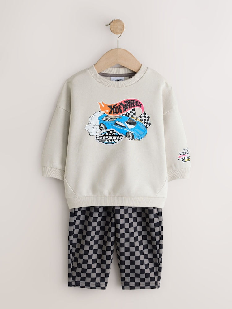 Grey Checkerboard Hot Wheels Crew And Jogger Set (9mths-8yrs)