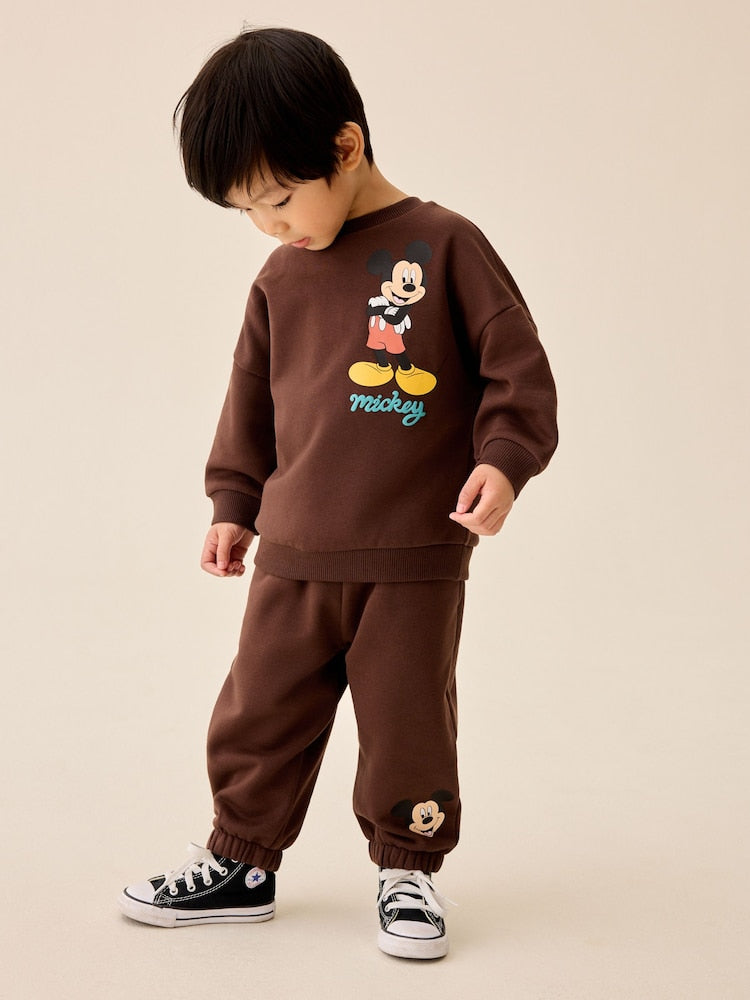 Chocolate Brown Mickey Mouse Crew Neck Sweat Top and Joggers Set (3mths-8yrs)