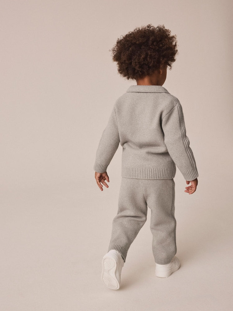 Neutral Knitted Zip Up Cardigan and Joggers Set (3mths-7yrs)