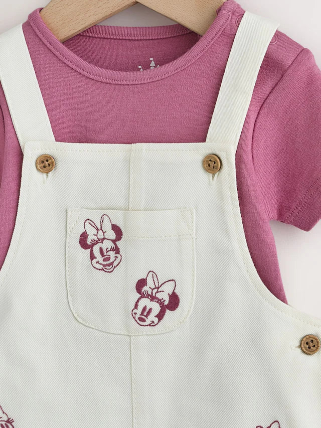 Ecru Embroidered Minnie Mouse Baby Dungaree Set (0mths-2yrs)