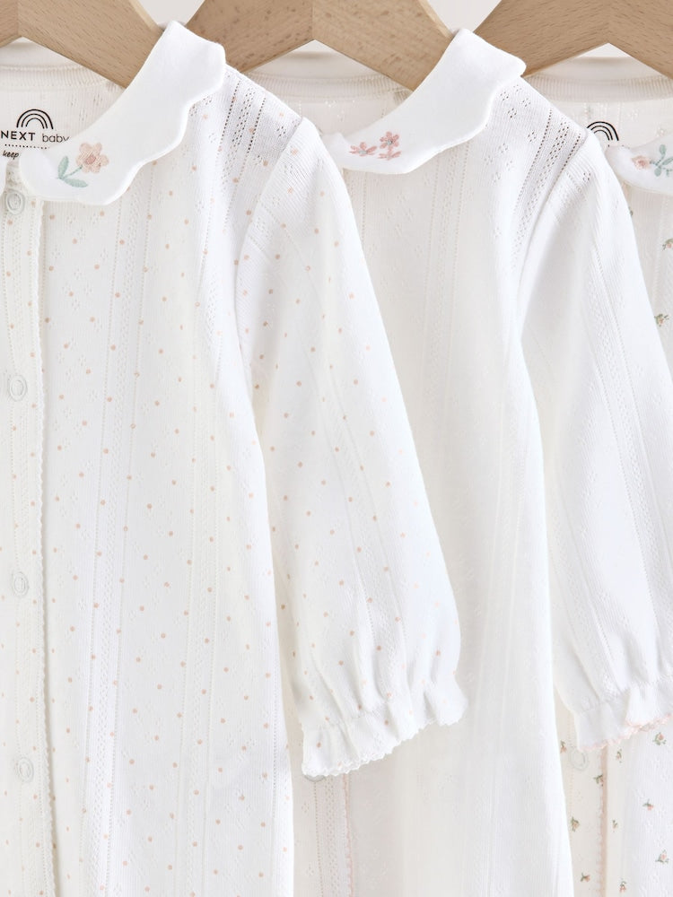 White Collar Baby Sleepsuits 3 Pack (0-2yrs)