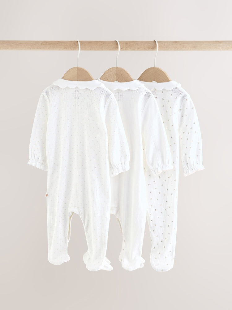 White Collar Baby Sleepsuits 3 Pack (0-2yrs)