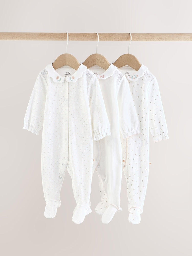White Collar Baby Sleepsuits 3 Pack (0-2yrs)