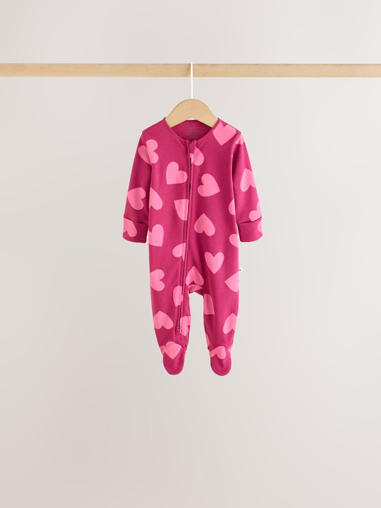 Purple/Pink Two Way Zip Baby Sleepsuits 5 Pack (0mths-2yrs)