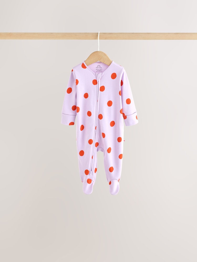 Purple/Pink Two Way Zip Baby Sleepsuits 5 Pack (0mths-2yrs)