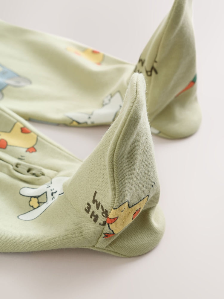Yellow Farm Animals Two Way Zip Baby Sleepsuits 3 Pack (0mths-2yrs)