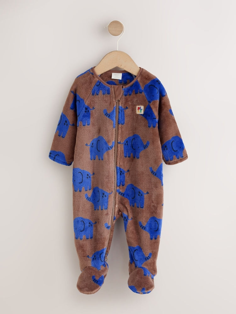 Brown Elephant Fleece Baby Sleepsuit - Brown Elephant / Up to 1 Month (50-56cm)
