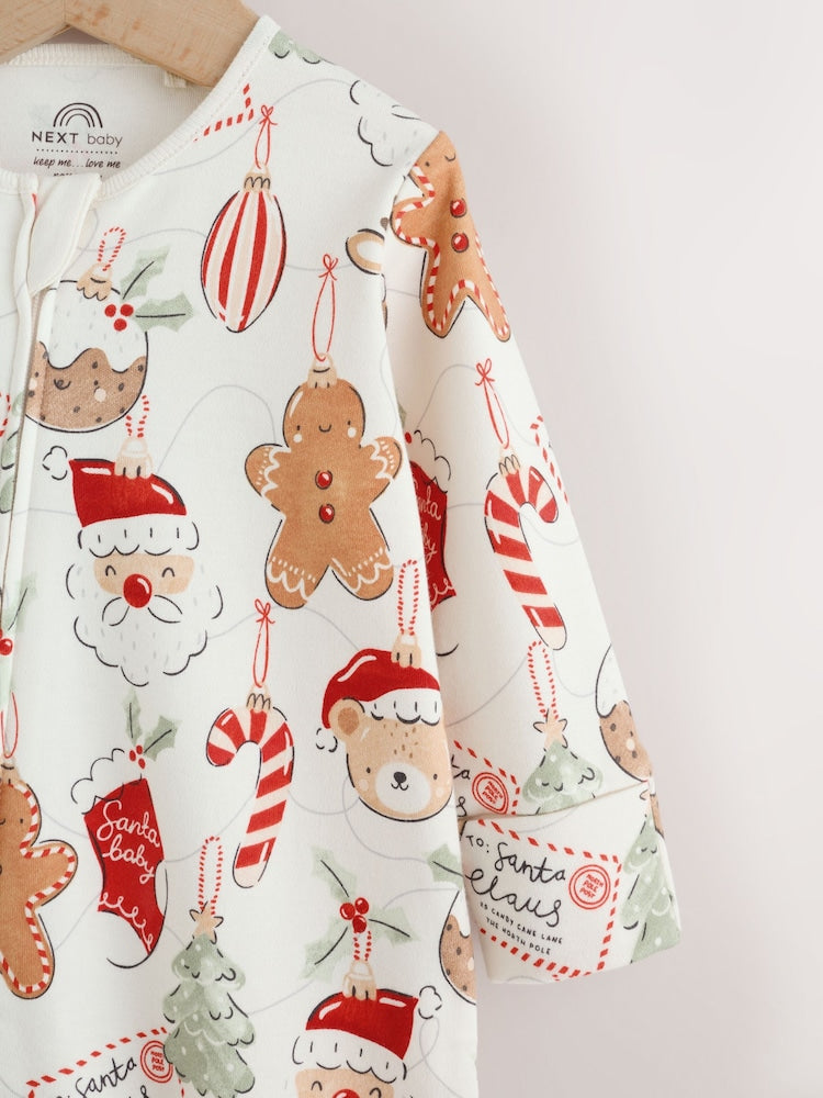 Neutral Bauble Two Way Zip Baby Christmas Sleepsuit (0mths-3yrs)