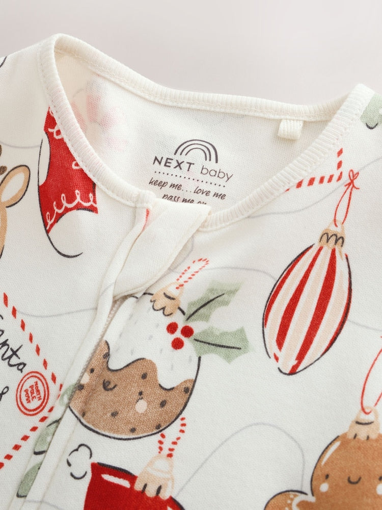 Neutral Bauble Two Way Zip Baby Christmas Sleepsuit (0mths-3yrs)
