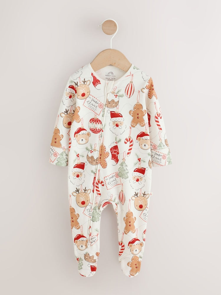 Neutral Bauble Two Way Zip Baby Christmas Sleepsuit (0mths-3yrs) - Up to 1 Month (50-56cm)