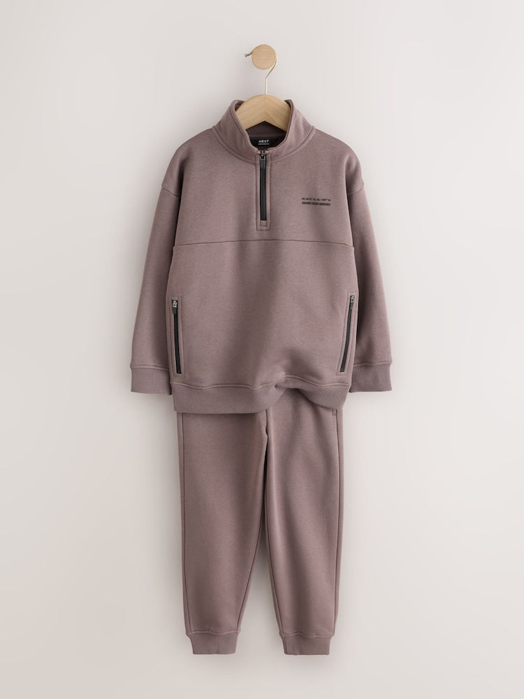 Brown Funnel Neck Zip Through Joggers Set (3-16yrs)