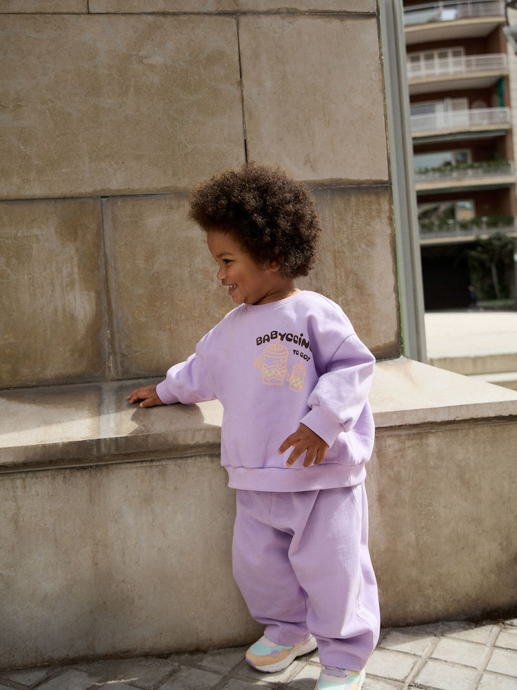 Lilac Babychino Crew Neck Sweatshirt and Barrel Trousers Set (3mths-7yrs) - Lilac Babychino Crew Neck Sweatshirt and Barrel / 12-18 Months (80-86cm)