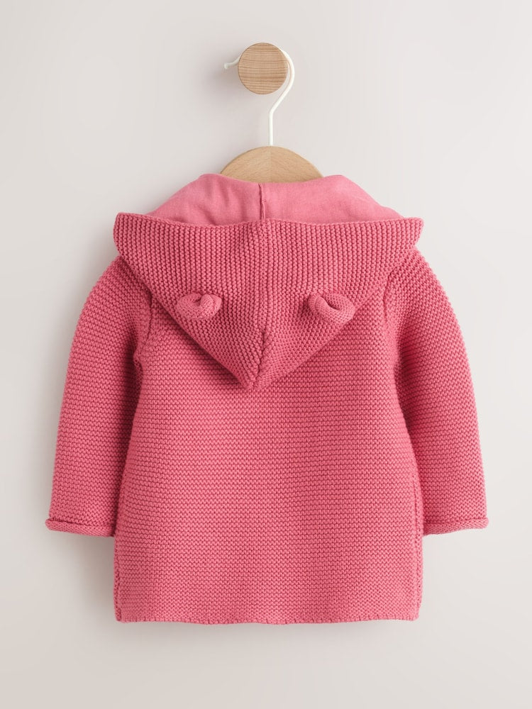 Raspberry Pink Hooded Knitted Baby Cardigan (0mths-2yrs)
