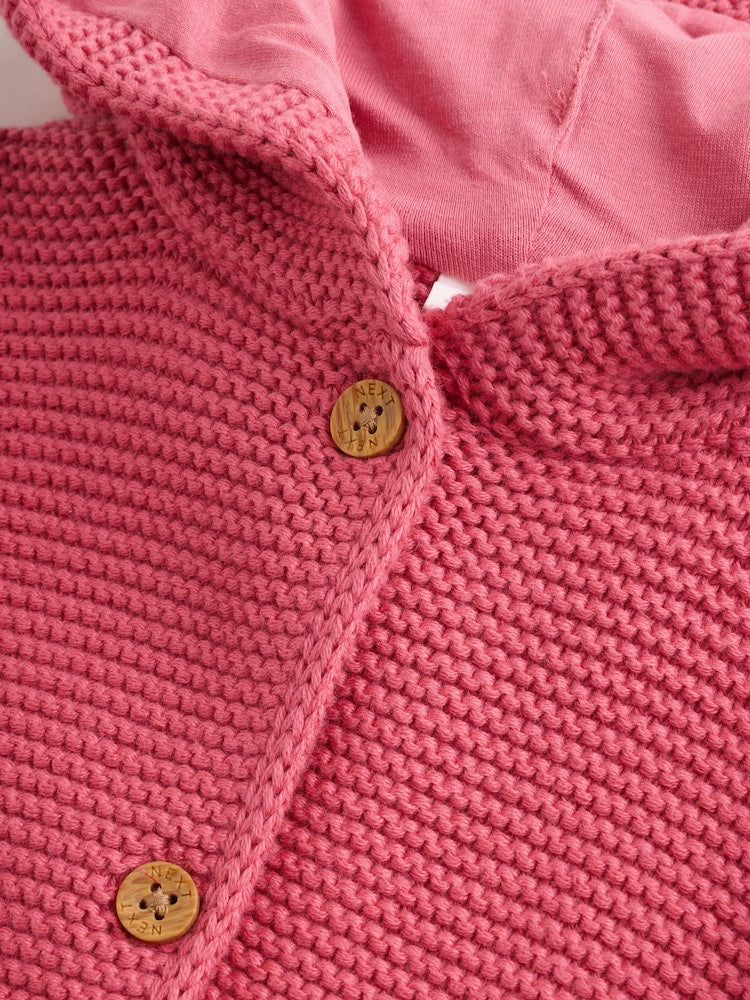 Raspberry Pink Hooded Knitted Baby Cardigan (0mths-2yrs)