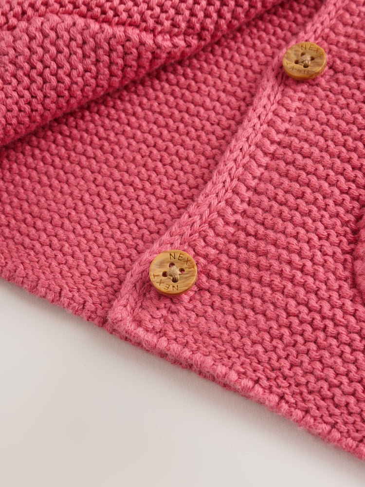 Raspberry Pink Hooded Knitted Baby Cardigan (0mths-2yrs)