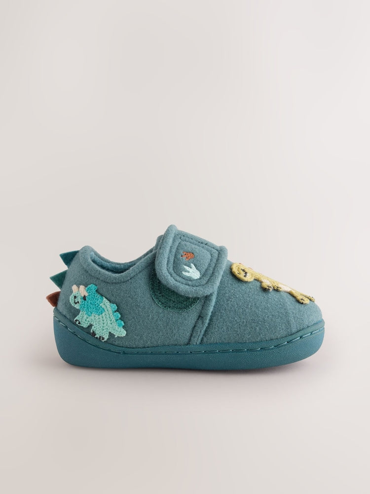 Teal Dino Touch Fastening Cupsole Slippers