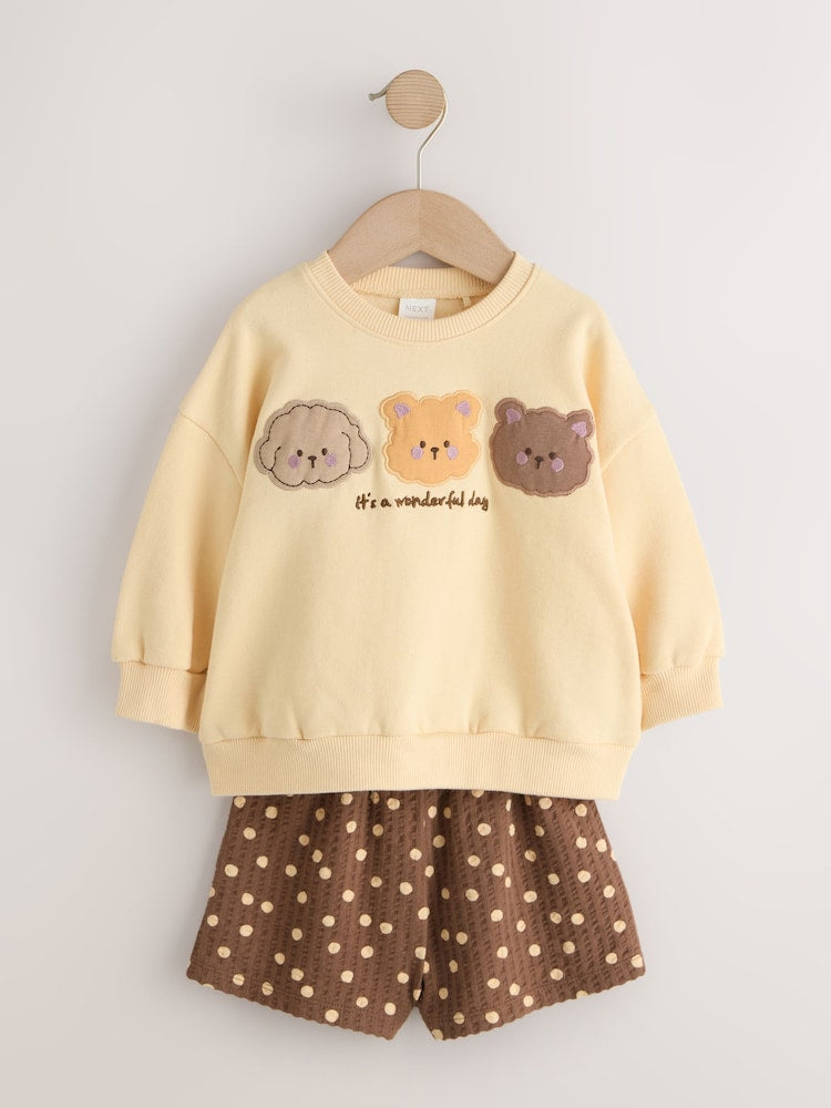 Chocolate Brown Bear Crew Neck Sweatshirt & Shorts Set (3mths-7yrs)