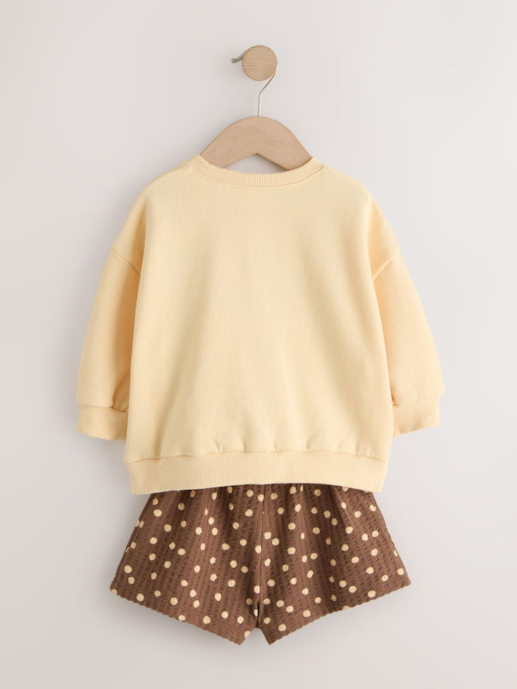 Chocolate Brown Bear Crew Neck Sweatshirt & Shorts Set (3mths-7yrs)